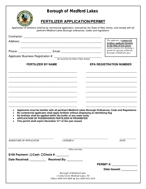 First page of the Fertilizer Application/Permit