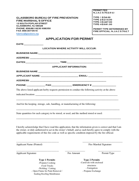 First page of the Flammable Gas Permit Application