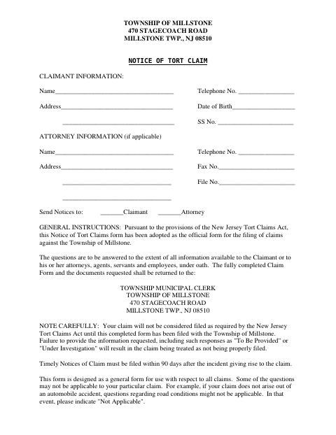 First page of the Notice of Tort Claim