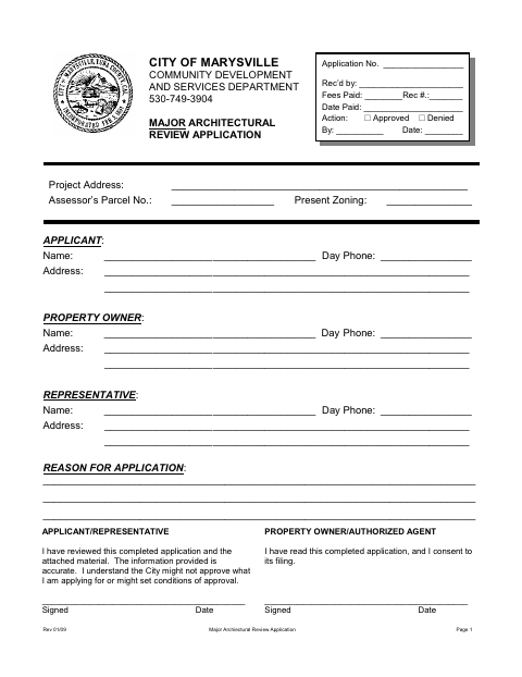 First page of the Major Architectural Review Application