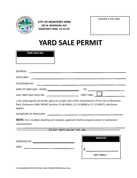 First page of the Yard Sale Permit