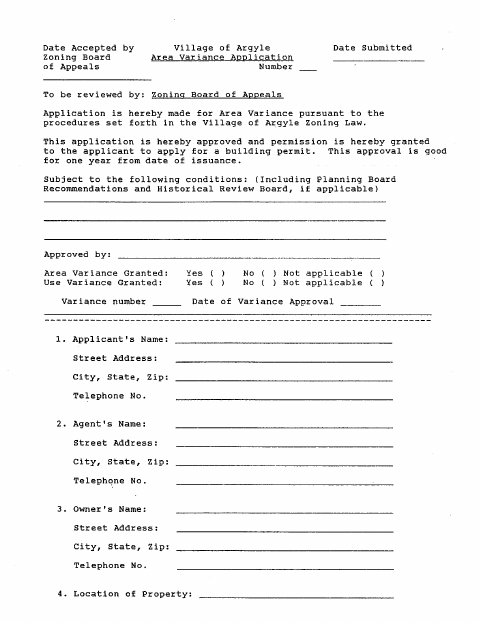 First page of the Area Variance Application