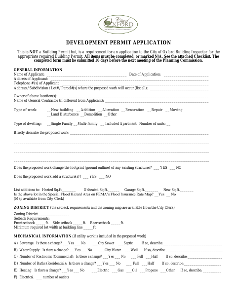 First page of the Predevelopment Permit Application