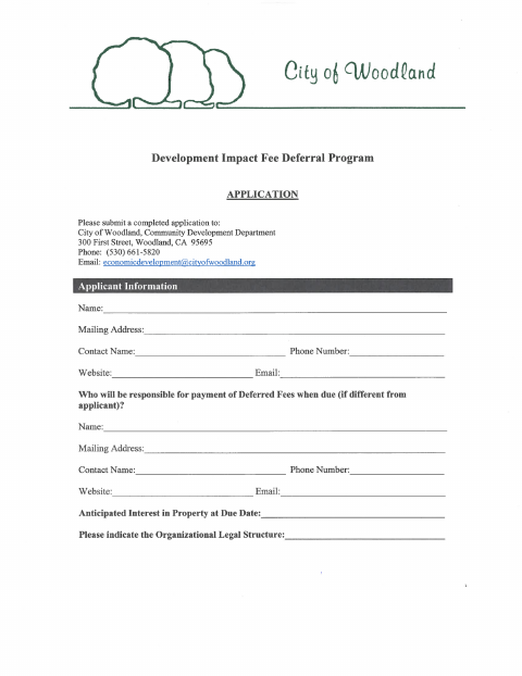 First page of the Development Impact Fee Deferral Program Application
