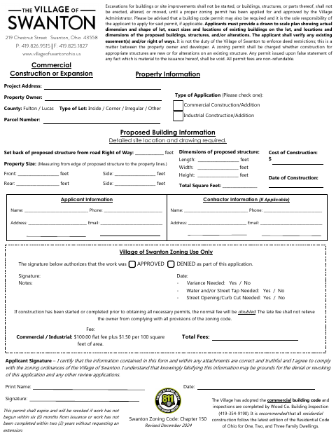 First page of the Commercial Construction or Expansion
