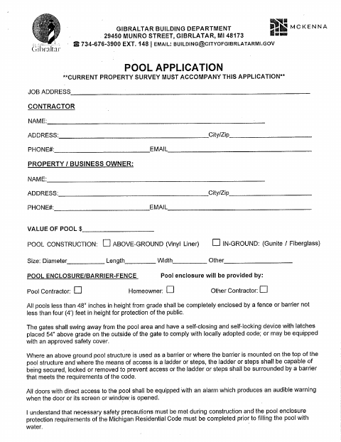 First page of the Pool Application & Requirements