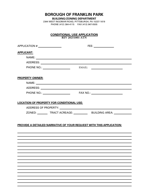 First page of the Conditional Use Application