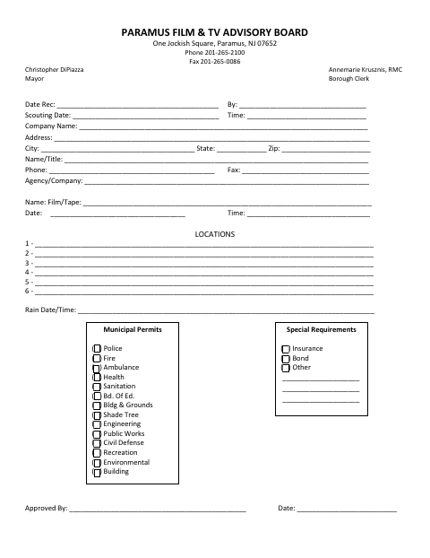 First page of the Film Permit Application