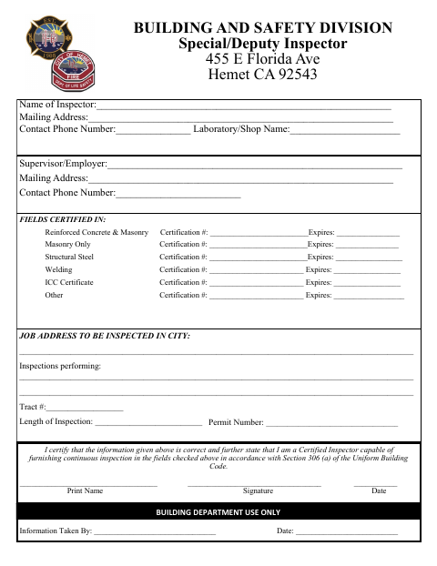 First page of the Special/Deputy Inspector