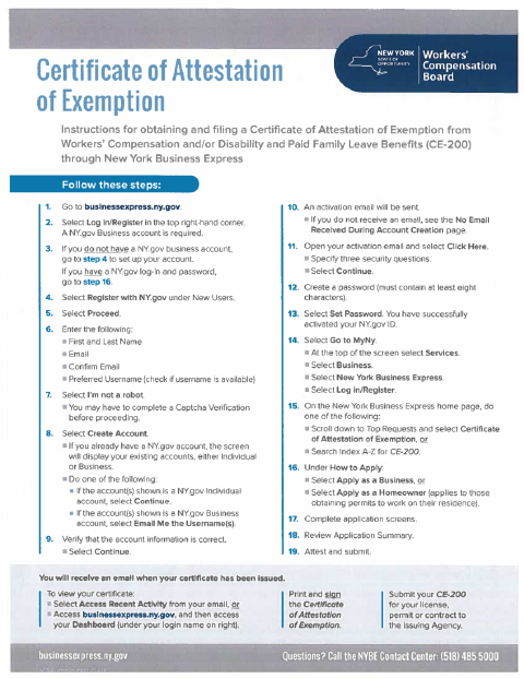 First page of the Workers' Compensation Exemption Form