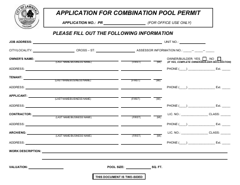 First page of the Application for Combination Pool Permit