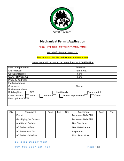 First page of the Mechanical Permit Application
