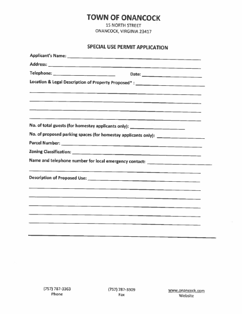 First page of the Special Use Permit Application