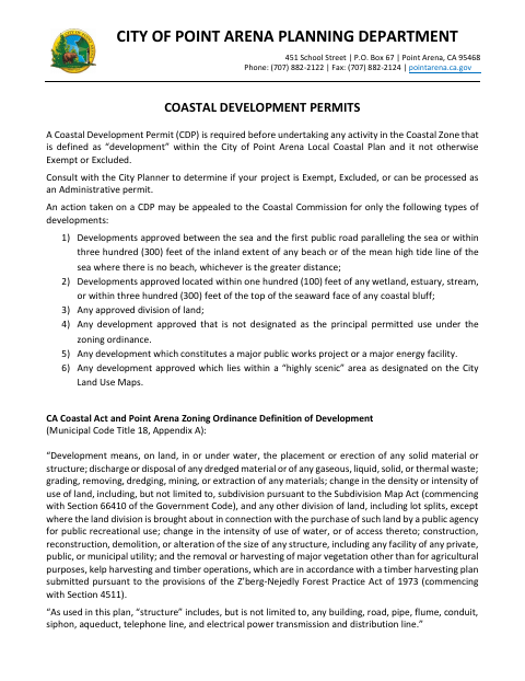 First page of the Coastal Development Permit Application