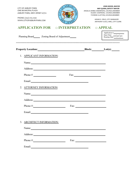 First page of the Application for Interpretation or Appeal