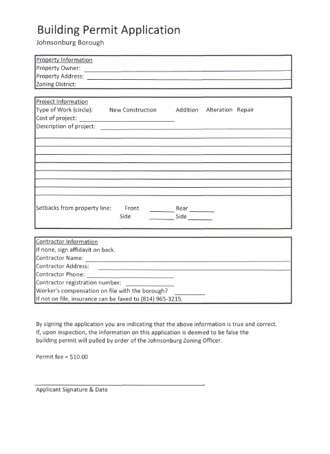 First page of the Building Permit Application