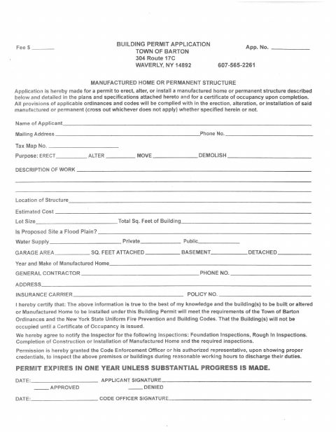 First page of the Building Permit Application