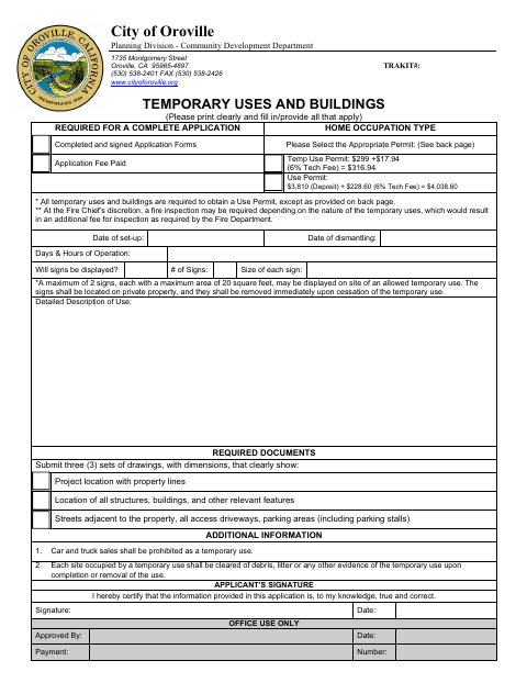 First page of the Temporary Uses and Buildings