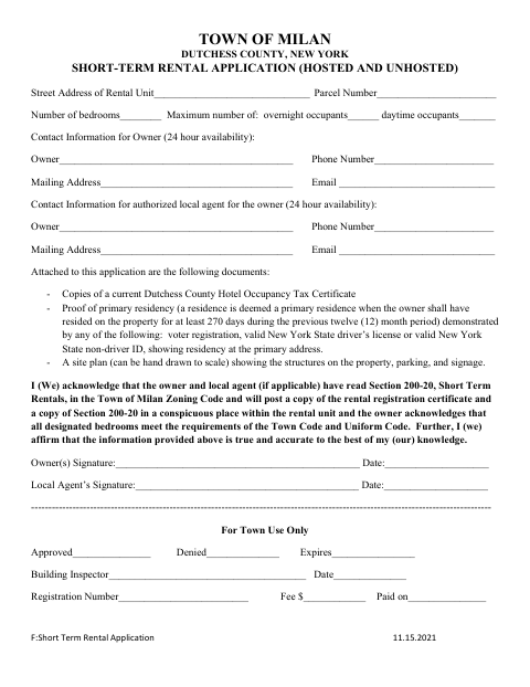 First page of the Short-Term Rental Application (Hosted and Unhosted)
