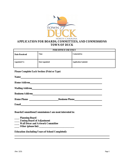 First page of the Application for Boards, Committees, and Commissions