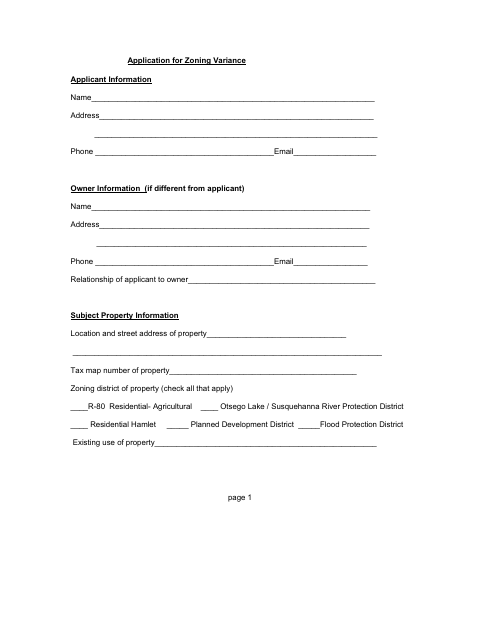 First page of the Application for Zoning Variance