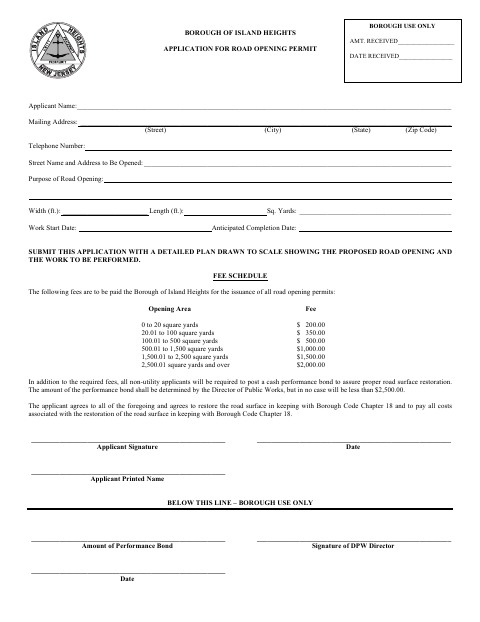 First page of the Application for Road Opening Permit