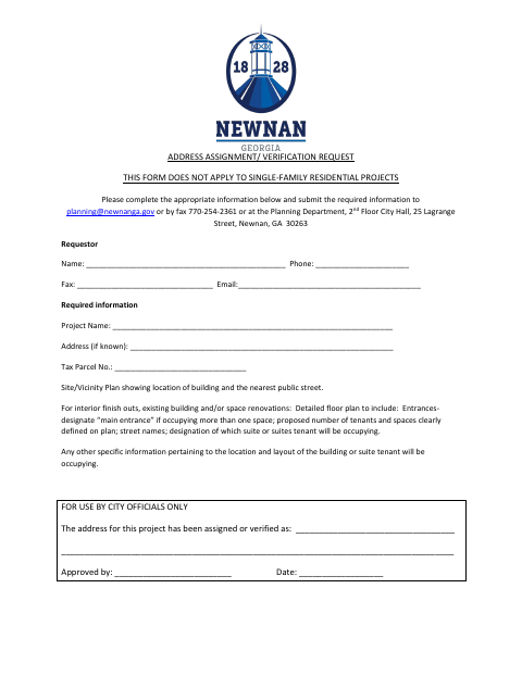 First page of the Address Assignment/Verification Request