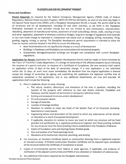 First page of the Floodplain Development Permit Application