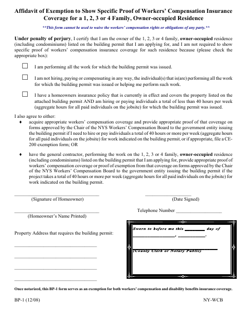 First page of the Homeowner Workers’ Compensation Exemption Affidavit