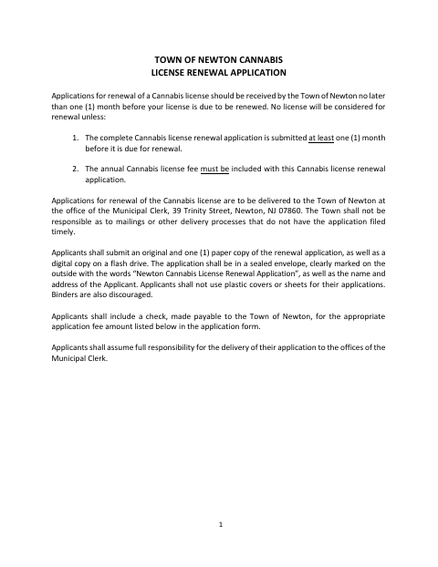 First page of the Cannabis License Renewal Application