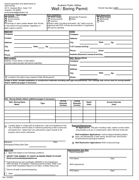 First page of the Well Permit Application