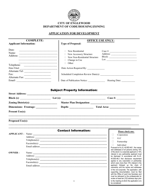 First page of the Application for Development (Sign and Façade)
