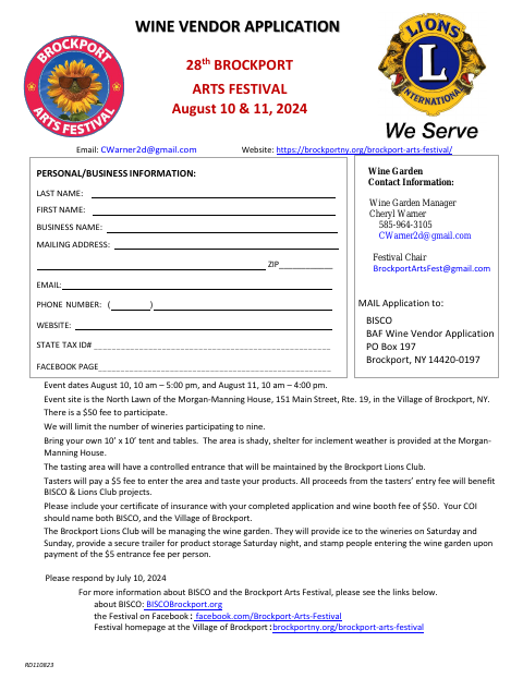 First page of the Wine Vendor Application