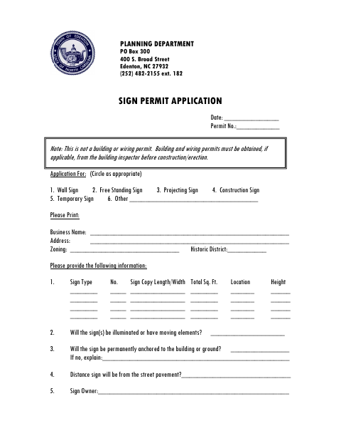First page of the Sign Permit Application