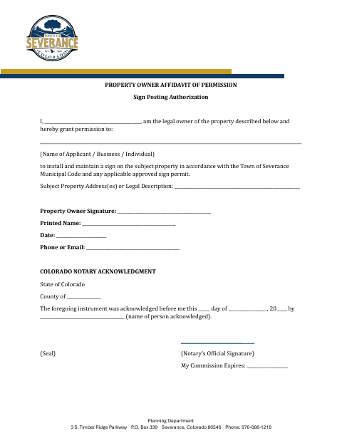 First page of the Property Owner Affidavit of Permission