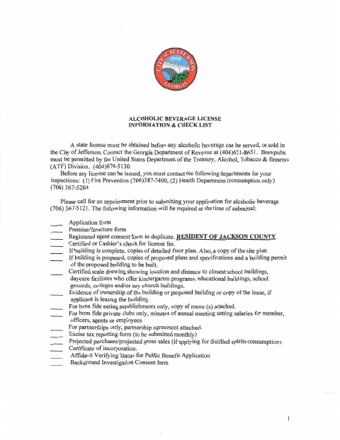 First page of the Alcohol License Application Status Affidavit