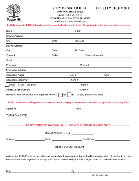 First page of the Residential Gas Line Notice Acknowledgment