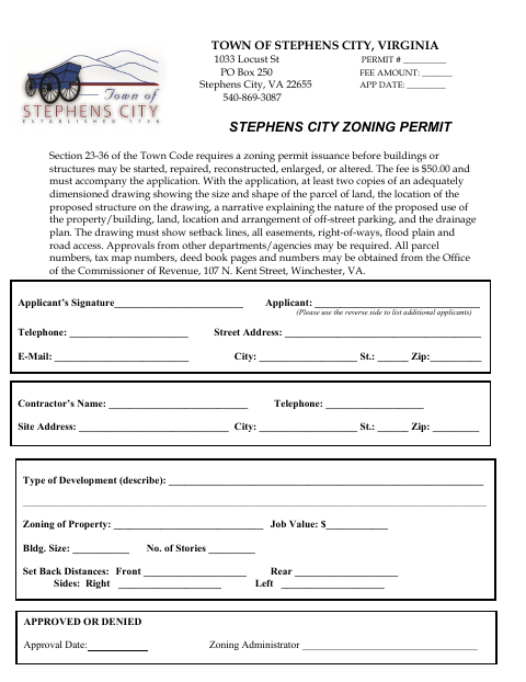 First page of the Zoning Permit Application
