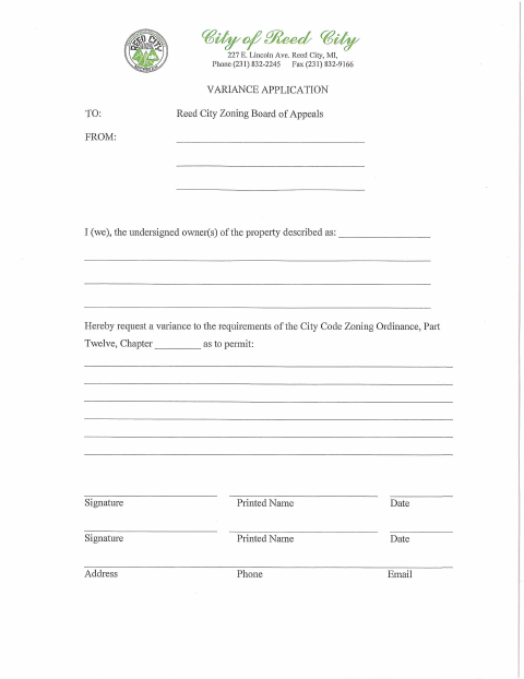 First page of the Variance Application