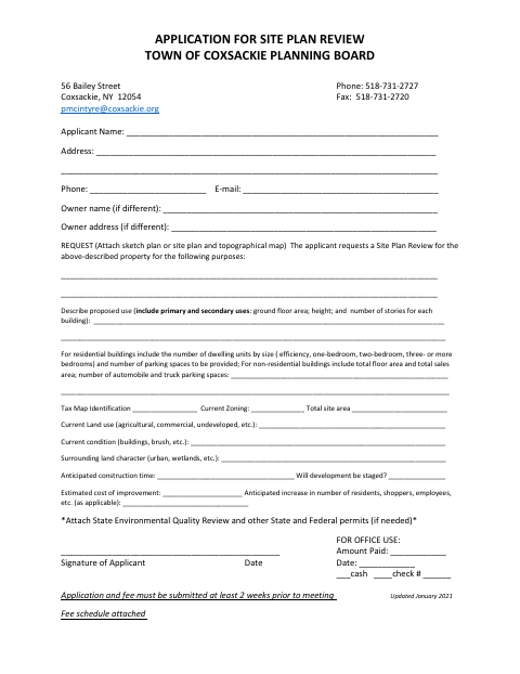 First page of the Application for Site Plan Review