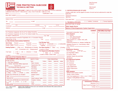 First page of the Fire Protection Permit Application
