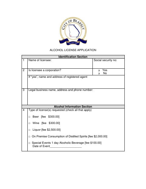 First page of the Regular Alcohol License Application