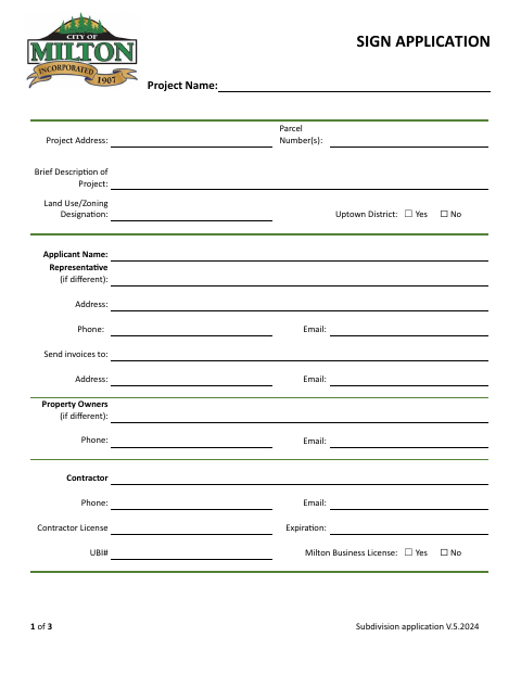 First page of the Sign Application