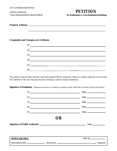 First page of the Petition for Unfitness (Minimum Housing)