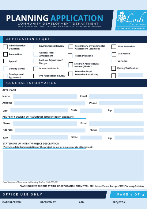 First page of the Planning Application