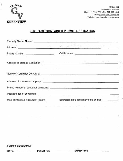 First page of the Storage Container Permit Application