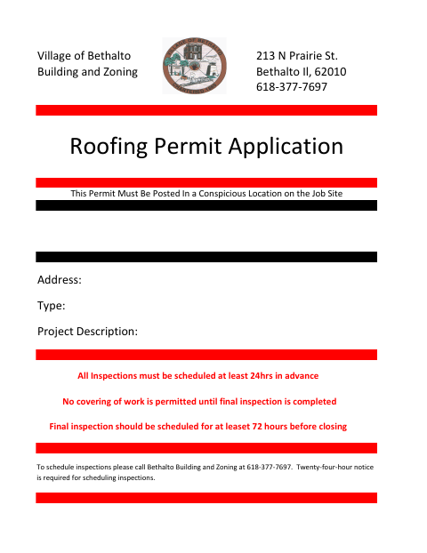 First page of the Roofing Permit Application