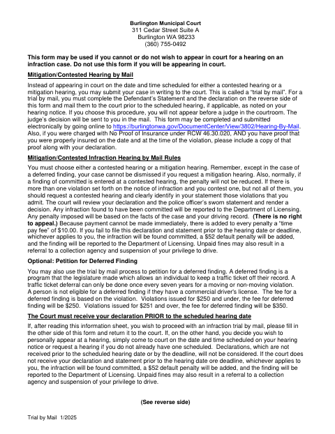 First page of the Mitigation/Contested Hearing by Mail