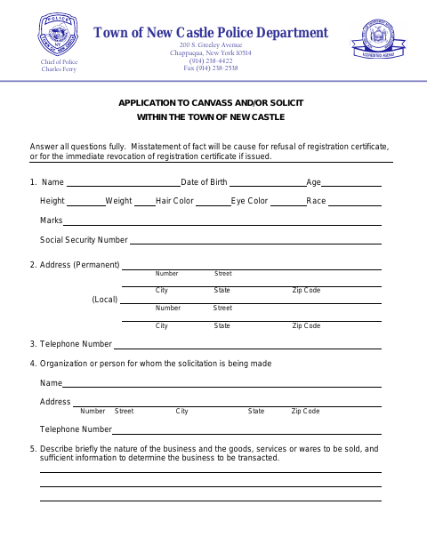 First page of the Application to Canvass and/or Solicit