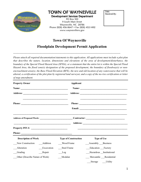 First page of the Floodplain Development Permit Application